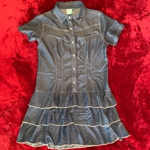 Lg Cowgirl Hardware Dark Demin Snap Front Ruffled Bottom SEXY Dress